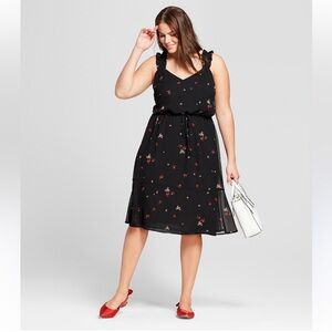 WHO WHAT WEAR Floral Print Ruffle Strap Dress Size L
